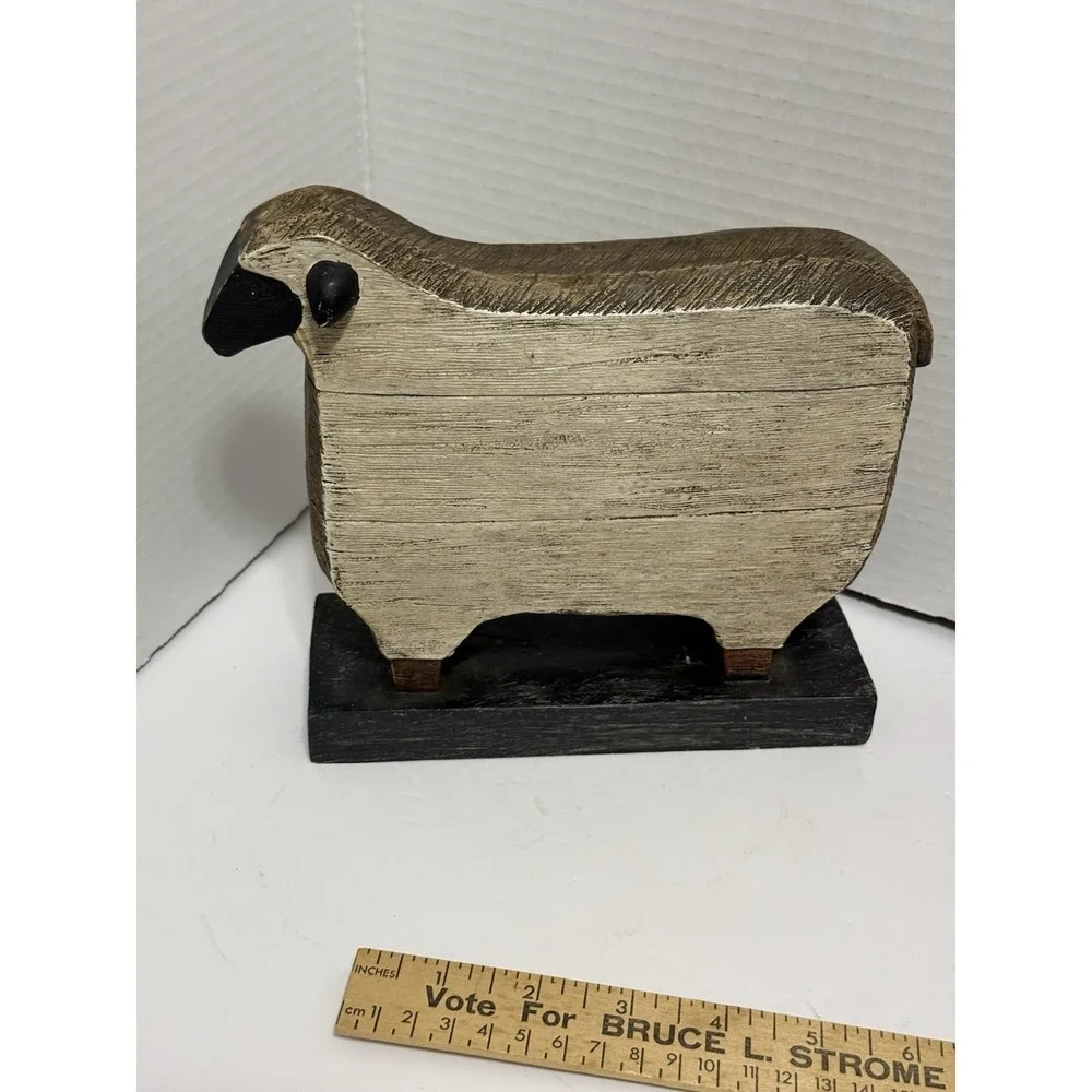 Bless This Home Sheep Figurine Rustic Farmhouse Decor Wooden Sheep Shelf Sitter